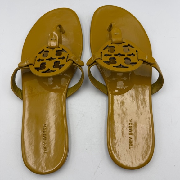 Tory Burch Miller Soft Patent Thong Sandals Olive Green Size 11 Like New - Picture 5 of 8